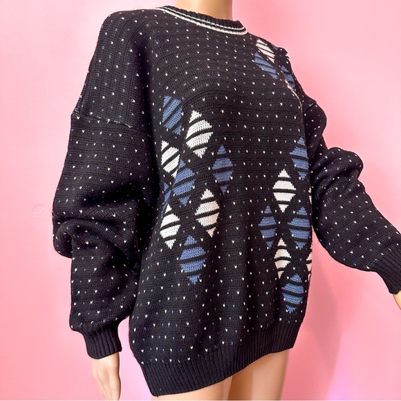 Vintage 90’s Men’s XL Argyle Diamond Pattern Baggy Sweater - Picture 5 of 9